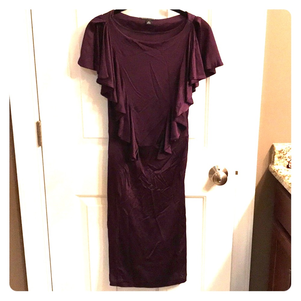 Ruffled sleek rayon dress.